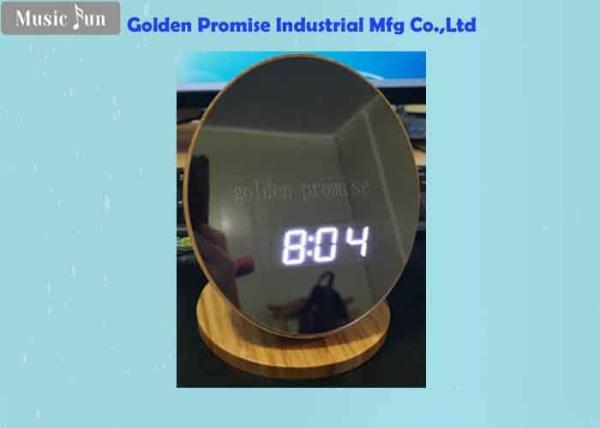Cheap 5V Input Round Bamboo Mirror With Clock Display And LED Compensate Light for sale