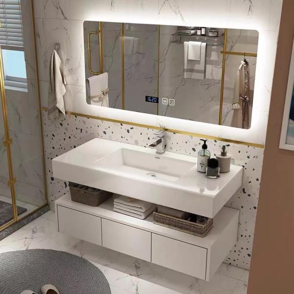 Cheap 120cm-180cm Solid Wood Bathroom Vanity Artificial Stone Wash Basin Cabinet Set for sale