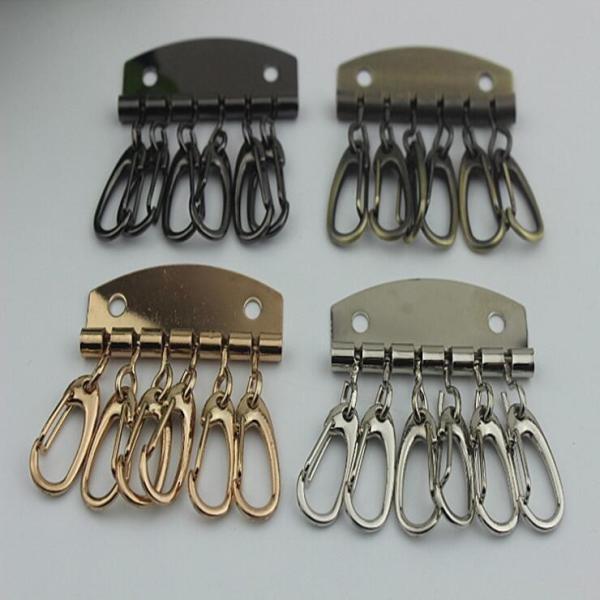 Cheap Leather Key Case Wallets Unisex Keychain zinc alloy Key Holder Ring with 6 Hooks Snap Closure for sale