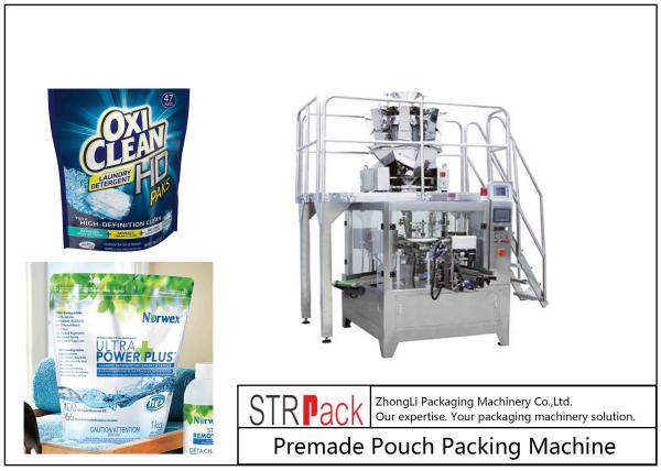 Cheap Automatic Detergent Powder Bag Stand-up Zipper Pouch Given Rotary  Packing Machine With Auger Filler for sale