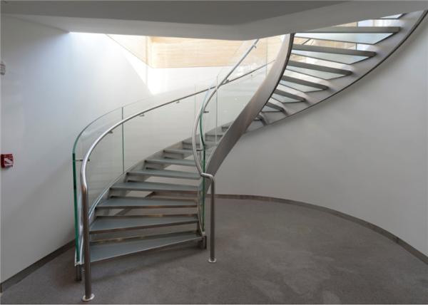 Cheap White Marble Tread Curved Exterior Stairs , Modern Marble Stairs No Fixed Central Column for sale