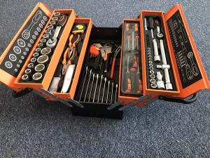 China Three Layers Portable Steel Toolbox Multi-Function Household Folding Hardware Storage Box Auto Repair Toolkit on sale