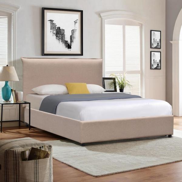 Cheap King Size Upholstered Bed Frame Plywood Foam Fabric Material Comfortable High Headboard for sale