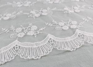 Best Floral Embroidery Bridal Scalloped Edges Lace Fabric For Off White Wedding Gowns wholesale