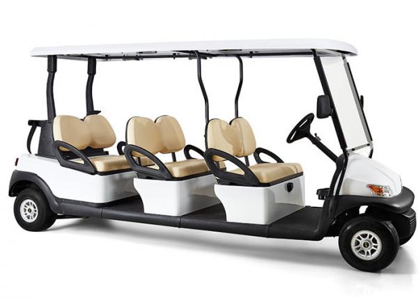 Cheap White Four Wheels 6 Person Golf Cart , Road Legal Golf Buggy With Long Roof for sale