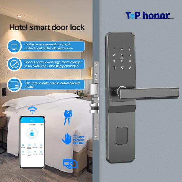 Cheap TTLock Smart Digital Door Lock Gray Aluminium Code Card Key Unlock For Hotel for sale
