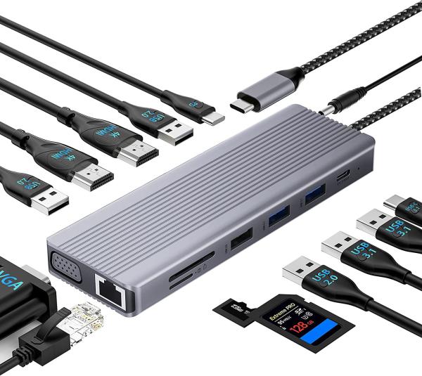 USB C Hub With HDMI And Displayport , 13 In 1 USB C To Displayport Hub With 100W