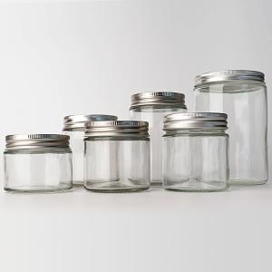 China Empty Clear Glass Round Straight Side 4oz 8oz 12oz 20oz Glass Jar Food Container With Deep Metal Lid on sale
