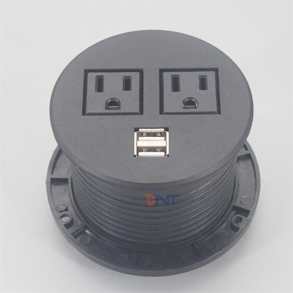 Cheap Mini Round Table Socket With 2 X USA Power And 1 X USB Charger for sale