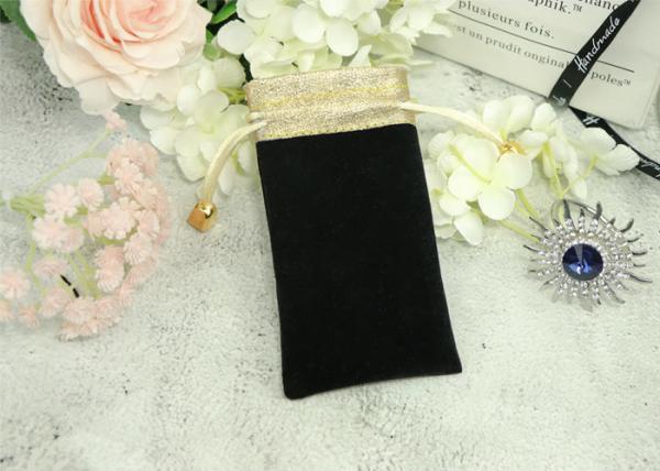 Cheap Perfurme Bottles Drawstring Gift Bags , Black Velvet Pouch With Gold Cloth Design for sale