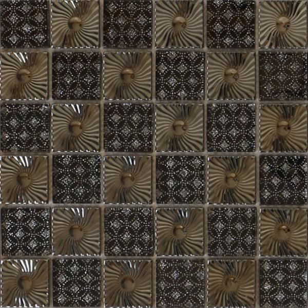 Cheap Metal pattern ceramic backup blend glass mosaic tile for sale