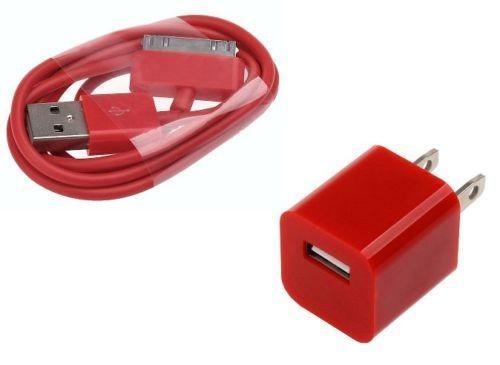 Cheap AC Wall Charger Adapter with iphone 4 Data Sync Cable for G 4S 3GS 3G iPod Touch Red for sale