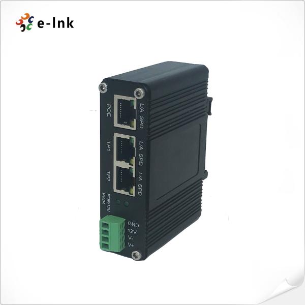 Cheap Industrial IEEE802.3af/at PoE Splitter with 2-port switch function, output voltage 12VDC for sale