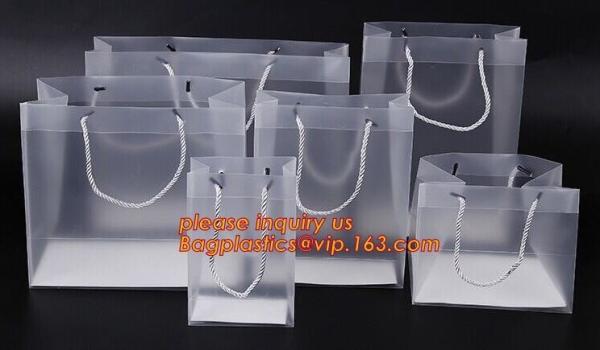 Cheap plastic clear heat seal square bottom pp bag with plastic handle,gift bag transparent shopping handle bag bagease pac for sale