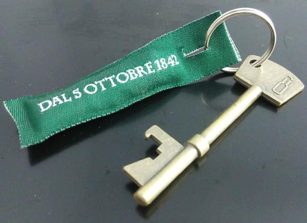 Cheap bottle opener keyring with ribbon printed information for sale
