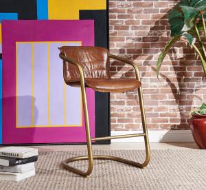 Iron Frame Kitchen Counter Bar Stools , Counter Height Bar Stools With Arms Matt Gold Finish