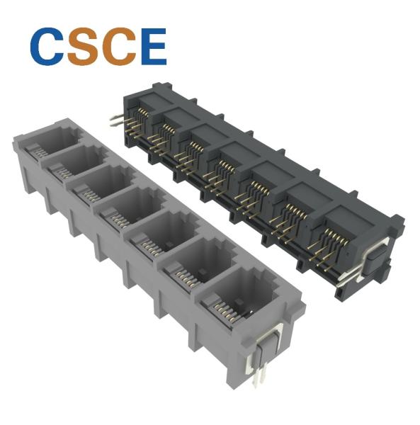 Cheap 5525 Series 6P6C 180 Degrees  RJ11 Modular Jack 1x7Port With Hook Insert Vertically Phone Jack for sale