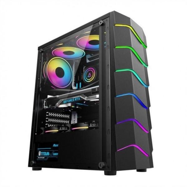Cheap ETEK Luminous Computer Case, Wave LED Strip Front Panel, ARGB Light Effect,Support Water-cooled Radiator for sale