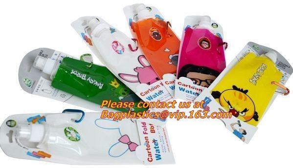portable foldable water bottle / folding water bag,BPA Free Stand Up Spout Portable Foldable Water Bottle/Bag With Carab