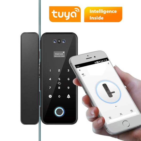 Cheap Black Glass Door Lock Tuya Smart Lock Home Security 3D Face Digital Fingerprint for sale