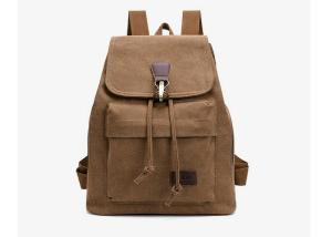 High Durability Canvas High School Backpacks With Leather Decorative Straps