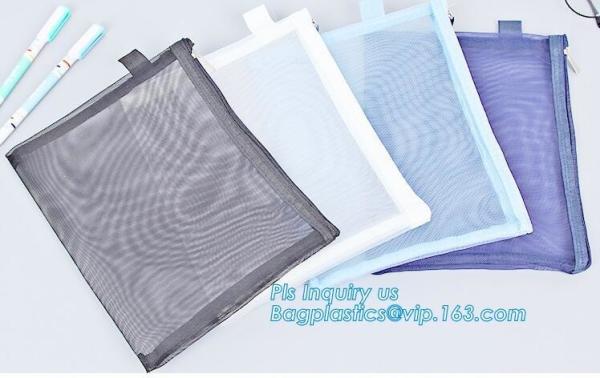 Cheap A5 A4 SIZE PU document bag file bag holer mesh bag pouch with zipper, waterproof fiber mesh a4 size zipper file folder for sale