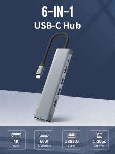 Best Docking Station USB C Adapter 6 In 1 with HDMI 4K Triple Display Port 3 60W PD wholesale