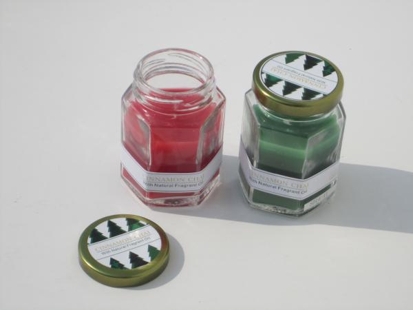 Cheap 3x3"   Red & Gree  scented glass candle with metal lid and printed label, wrapping label for sale