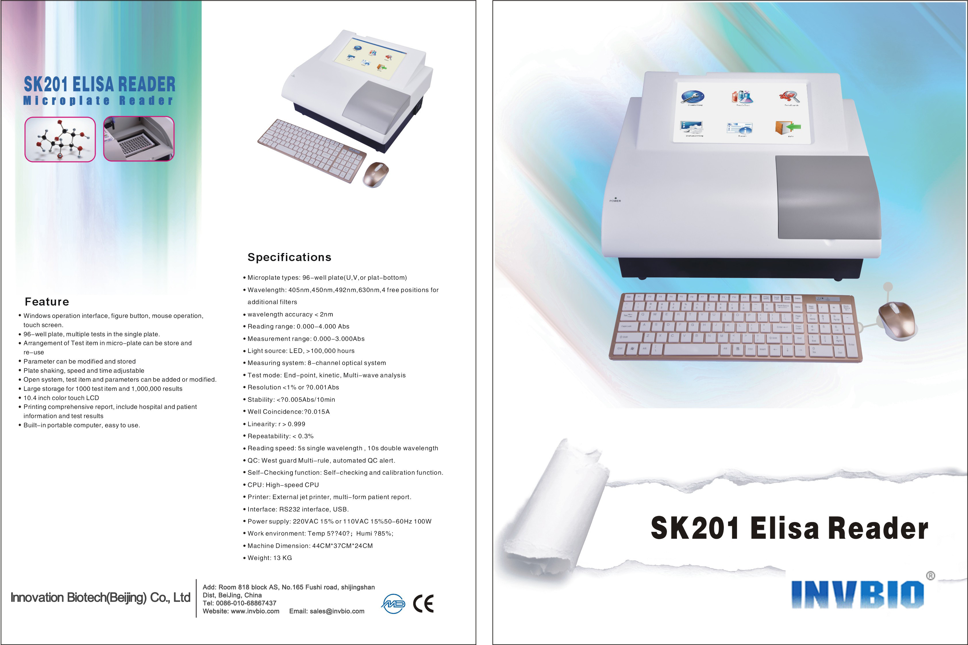 High Accuracy Automatic Elisa Microplate Reader Sk201 Portable High Efficiency