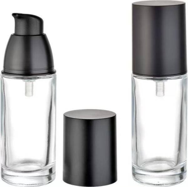 Cheap 0.23 /-0.02ml Output Cosmetic Pump Bottle With Black Pump Cap And 0.25 Ml Pump Dosage for sale