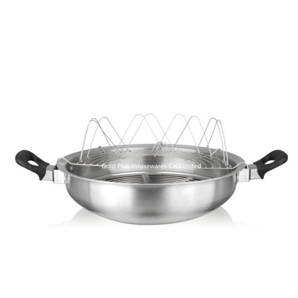 Cheap Cooking multifunction durable stainless steel induction frying pan with two handle round bottom excellent houseware wok for sale