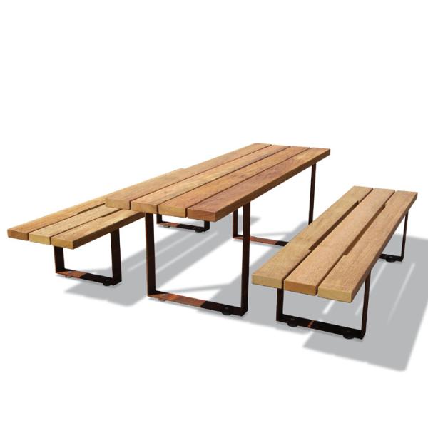 Cheap Outdoor Furniture Metal Wood Table Bench sets with Customized Material/color/ size Outdoor Dining Table Set for sale