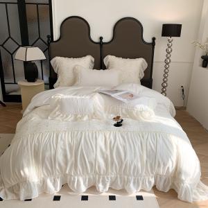 4PCS Fluffy Duvet Quilt Bedding Set Solid Pattern Luxury Bed Sheet Set Comforter Bedding