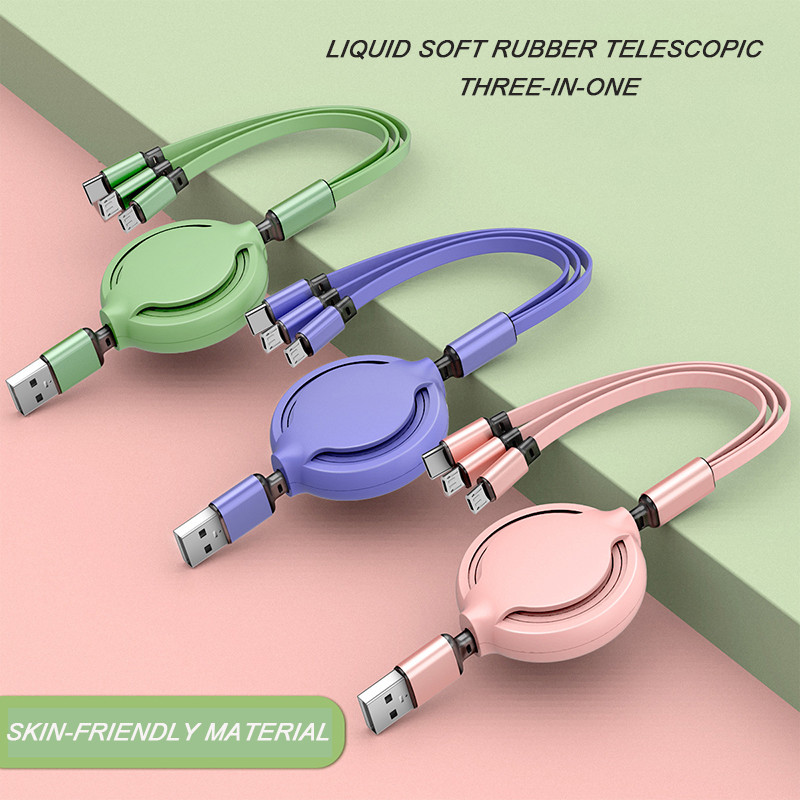 Extendable 3 In 1 8Pin USB Chargeing Data Cable Soft PVC Material