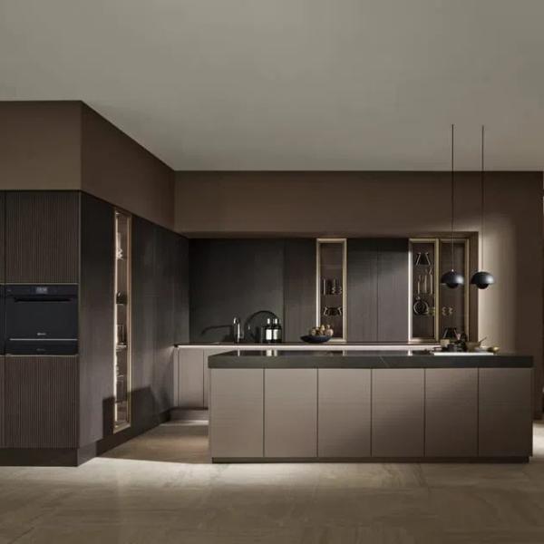 Cheap 2024 New Custom Color Design Luxury Wood Veneer Kitchen Cabinet With Island Cupboards For Kitchen for sale