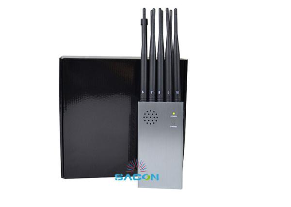 Cheap High Power Portable Mobile Phone Blocker Jammer 10w 10 Omni Antennas 8000mAh Battery for sale