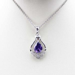 Sterling Silver Drop Shpe Aemthyst CZ Diamonds Pendant (PSJ0335)