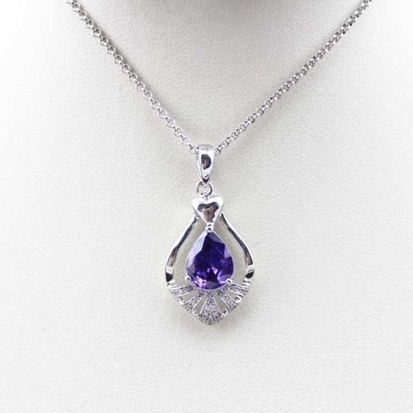 Cheap Sterling Silver Drop Shpe Aemthyst CZ Diamonds Pendant (PSJ0335) for sale
