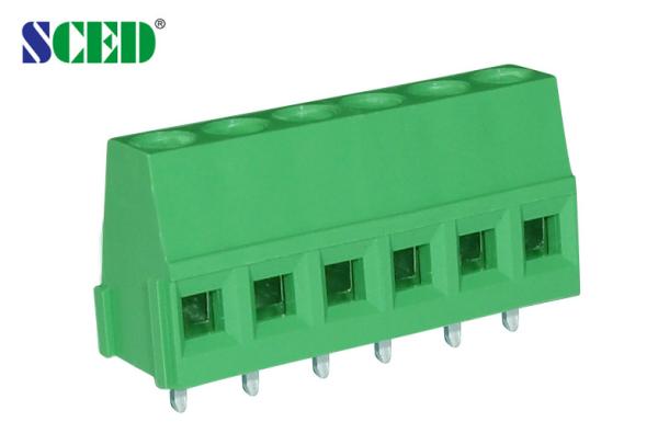 Cheap 5.0mm 300V 10A PCB Terminal Block with Right angle wire inlet , 2 Poles - 24 Poles for sale