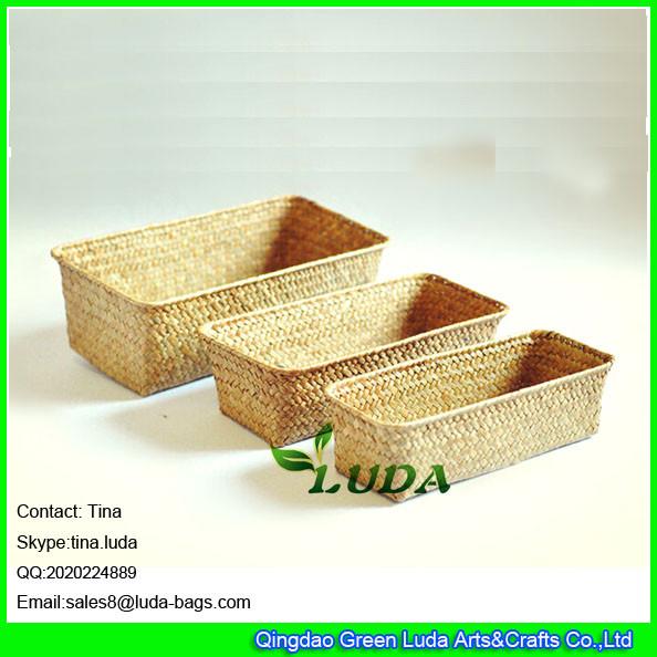 Cheap LUDA home storage box natural straw baskets set of 3 for sale