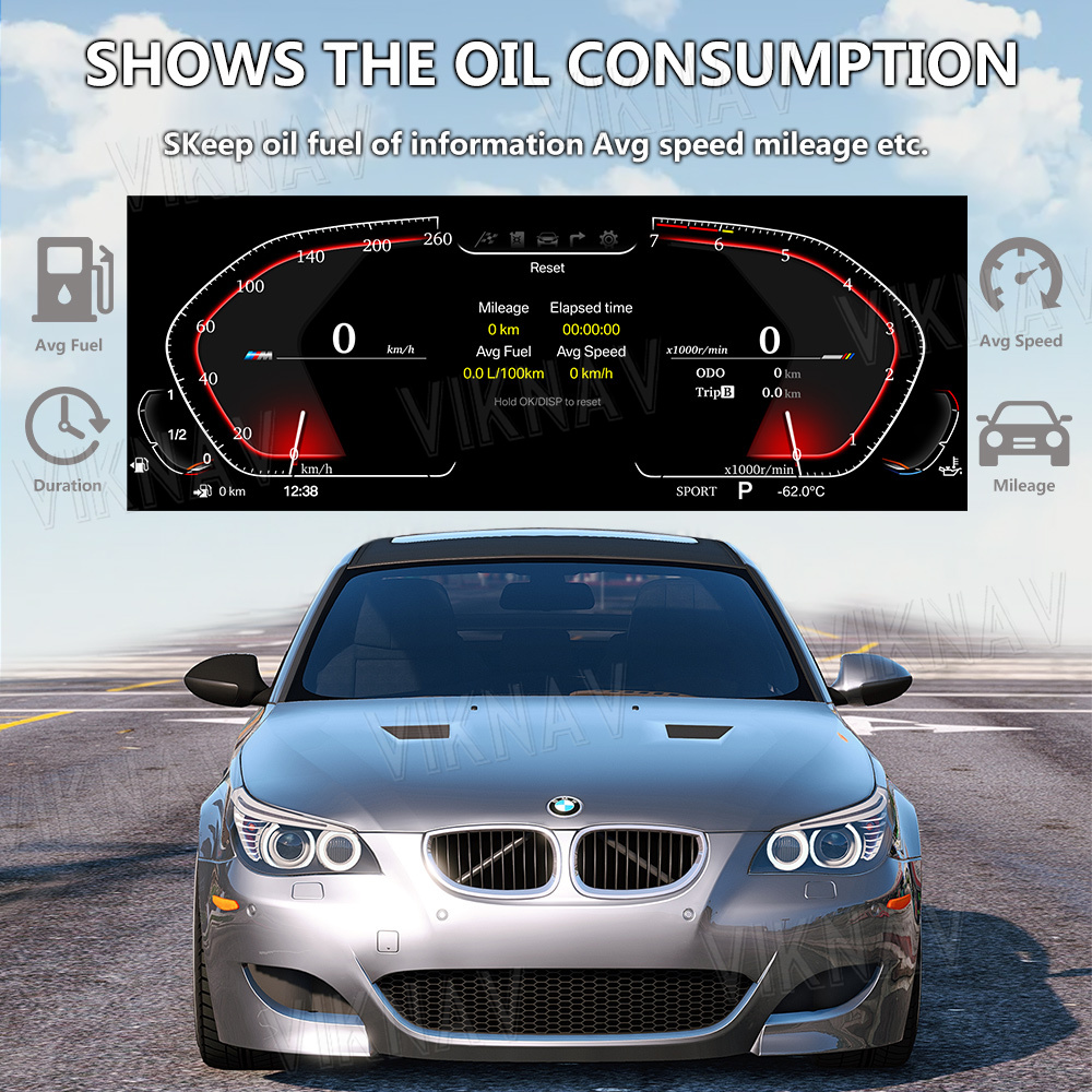 Viknav For BMW 3 Series E90 (2004-2010) 12.3 inch Upgraded LCD Cluster Panel Smart Dashboard Speedometer Display