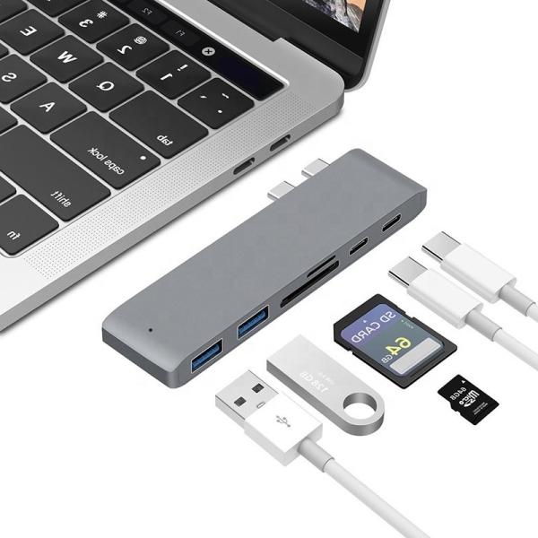 Cheap Multiport Docking Station 6-In-1 Type-C Hub Adapter with SD/TF 2*USB3.0 2*USB-C Output for sale