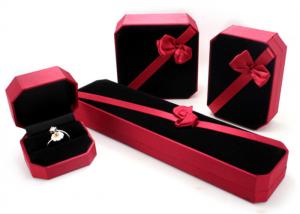 Best Femal Red Plastic Jewelry Box PU Leather With Ribbon Environmentally Friendly wholesale