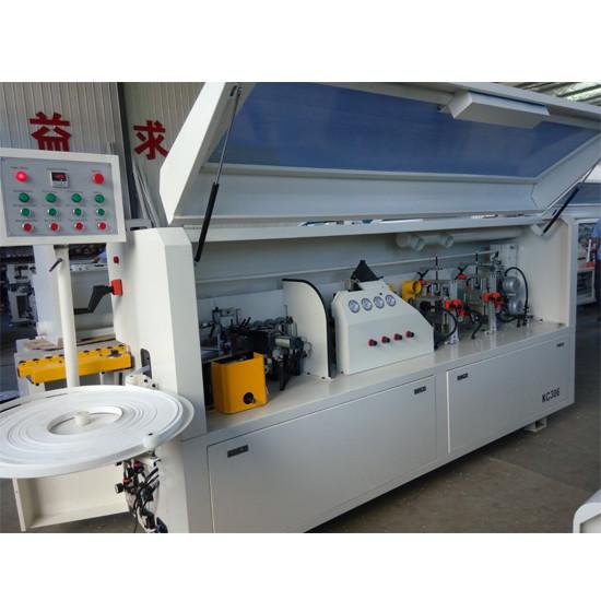 Cheap Full automatic PVC edge banding machine KC307D with gluing end cutting rough  fine trimming scraping buffing functions for sale