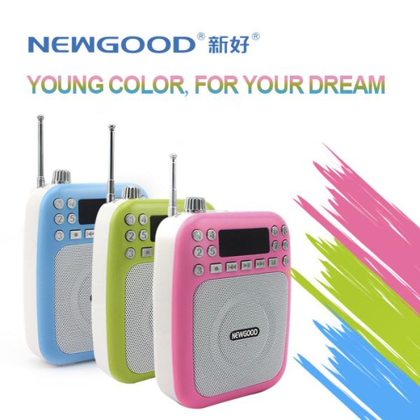 Cheap NEWGOOD cheap LED screen pink green USB/TF/SD Card Audio Player Speaker with voice amplifer,voice recorder and FM radio for sale