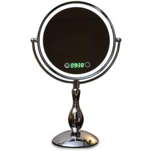 Decorative Round Led MakeUp Mirror Double Sided With Time Show