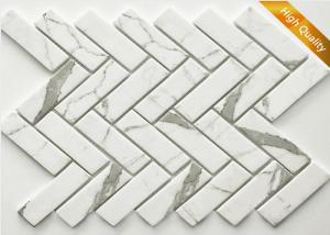 White Cararra Marble Mosaic Tile Fish Bone Shaped 31 X 98 X 6mm Chip Size