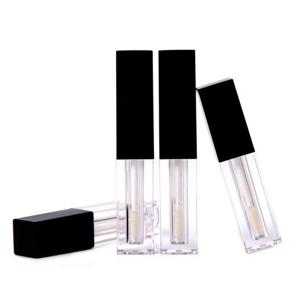Cheap Personalized Square Empty Lip Gloss Tube In Black And Transparent With 1.2ml Capacity for sale