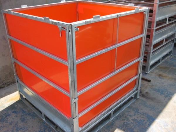 Cheap Galvanised IBC Intermediate Bulk Container Foldable Pallet Container With Coated Orange PP Panel for sale