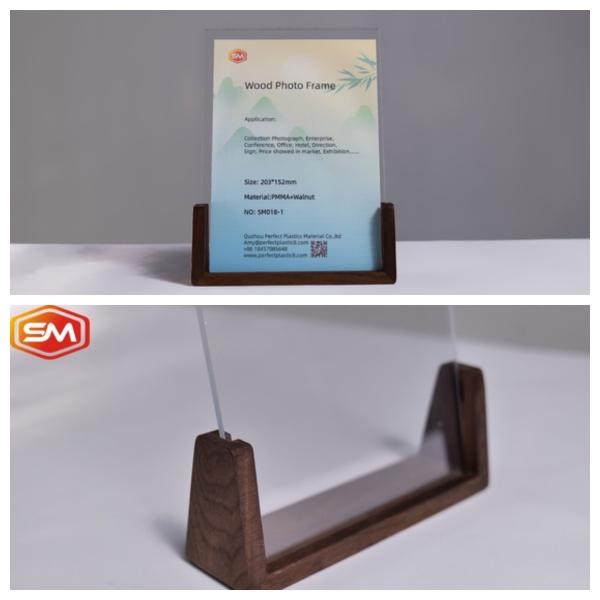 Cheap Embedded Acrylic Photo Frame Tableholoder Wood Base for sale